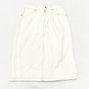 Zara Off White Midi Length Below The Knee Denim Jean Skirt Cream Size L